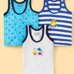 Bodycare Cotton Knit Sleeveless Set Of Vests Striped & Baby Shark Print  Pack of 3 - Multicolour-picture-24
