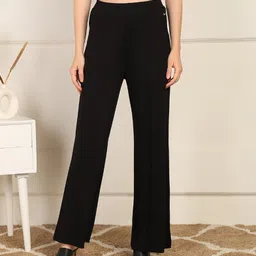 Zelena Solid Extra Stretchable High Waisted Maternity Pajama With Pockets - Black-image-92