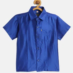 THANGAMAGAN Viscose Half Sleeves Soild Lining Shirt -Indigo Blue-picture-16