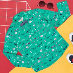 Pantaloons Junior Cotton Full Sleeves Hey Dude Text PrintedShirt With Bow- Green-picture-13