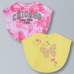 Plum Tree Soft Rayon Pack Of 2 Sleeveless Chicago Text Glitter & Butterfly Printed Ponchos - Yellow & Pink-picture-40