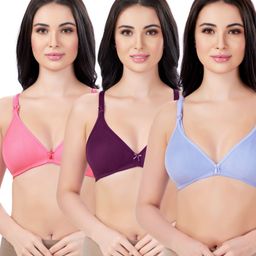 Bella Mama Cotton Elastane Knit Maternity Non Wired Nursing Bra Pack of 3 (Colour May Vary)-picture-28