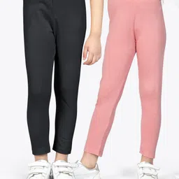 Ariel Cotton Knit Pack Of 2 Solid Non Transparent Leggings - Black & Rose-picture-19