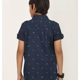 Zion Cotton Half Sleeves Boat Printed Shirt - Navy Blue image 3