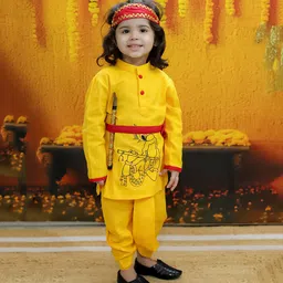 BownBee Full Sleeves Janmashtami Theme Krishna Costume Set - Yellow image 4