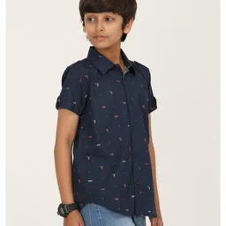 Zion Cotton Half Sleeves Boat Printed Shirt - Navy Blue image 4