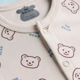 Mini Taurus Interlock Knit Full Sleeves Front Open Romper With Teddy Print - Light Grey image 3