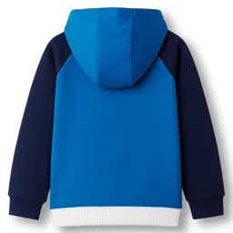 Babyhug Terry Knit Full Sleeves Cut & Sew Hooded T-Shirt & Lounge Pant Set with Kangaroo Pocket & Patch Detailing - Multicolor image 3