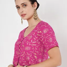 studio rasa Women Floral Printed Button Down Saree Blouse image 5