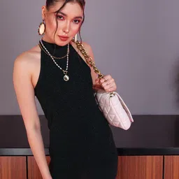 oomph! factor Green Embellished Halter Neck Mini Party Dress-picture-28