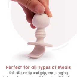 fab n funky Fork & Spoon Set Baby Silicone Cutlery - Beige image 5