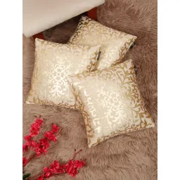 HOSTA HOMES Soft Velvet Golden Foil Printed Cushion Covers Cream (Pack Of 3) (16X16 Inches) image 1
