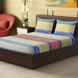 Alankaran designs Multicoloured & Blue Geometric 120 TC Bedsheet with 2 Pillow Covers image 5