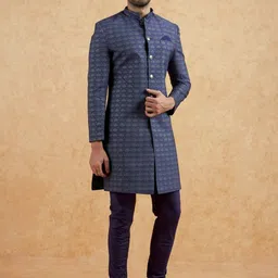 KISAH Woven Design Jacquard Indowestern Sherwani Set-picture-24