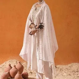 Indo Era Women Ethnic Motifs Embroidered Panelled Liva Kurta with Trousers & With Dupatta-image-89