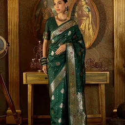 Sangria Ethnic Motifs Woven Design Banarasi Saree With Unstitched Blouse-picture-37