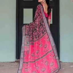 SGF11 Women Floral Pure Linen Saree image 3