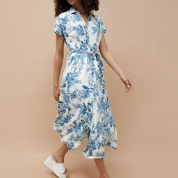 Colour Me by Melange Floral Print Shirt Collar Shirt Midi Dress-picture-17