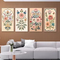 nestroots Elegant Peach-Coloured & White 4 Pieces Elegant Floral Canvas Wall Arts-picture-28