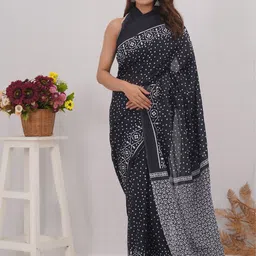 Shivanya Handicrafts Floral Pure Cotton Block Print Saree-image-27
