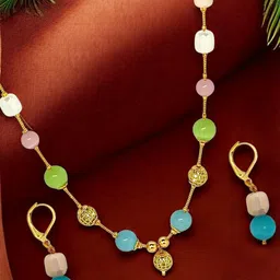 FEMMIBELLA Gold-Plated Beaded Jewellery Set-image-1