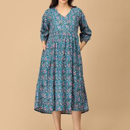 The Mom Store Women Puff Sleeves Maternity A-Line Midi Dress-picture-30