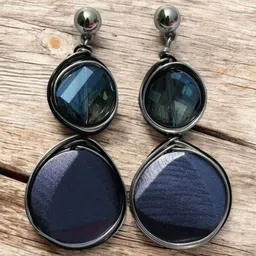 Bienvene Silver-Plated Artificial Stones Studded Contemporary Shaped Drop Earrings image 1