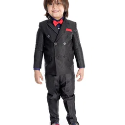 Babyhug 3 Piece Party Suit With Bow Tie - Navy Blue Black-picture-24