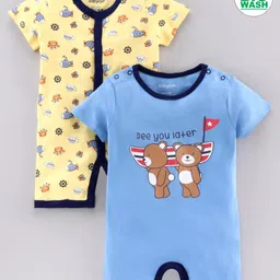 Babyoye Bio-Wash Short Sleeves Printed Romper Pack of 2 - Yellow Blue-picture-15