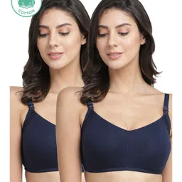 Inner Sense Pack Of 2 Organic Cotton Antimicrobial Solid Colour Nursing Bra - Navy Blue-picture-25