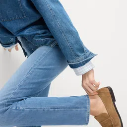 Marks & Spencer Women Straight Fit High-Rise Low Distress Heavy Fade Jeans image 5