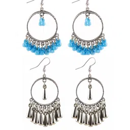 Combo Silver Oxidize Sky Blue & Silver Kodi Earrings for Girls-image-22