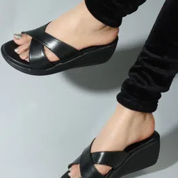 CORSICA Women Black Cross Strap Wedge Heels-picture-21