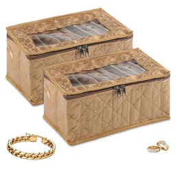 Kuber Industries Gold 2 Pcs Pvc Makeup Pouch Bag & 10 Compartment Jewellery Organiser-picture-15