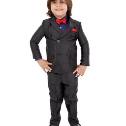 Babyhug 3 Piece Party Suit With Bow Tie - Navy Blue Black image 2