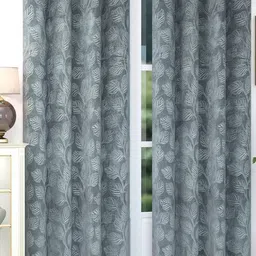 B' Decorlish Grey 2 Pieces Floral Room Darkening Velvet Door Curtain-image-48