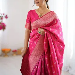 KALINI Ethnic Motifs Zari Silk Blend Handloom Saree-picture-42