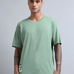 FROSEN FOX Men Typography Printed Round Neck Cotton Oversized T-shirt-picture-15