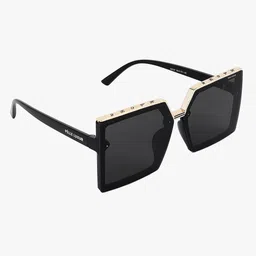 PELLE LUXUR Unisex Black Lens & Black Square Sunglasses with image 4