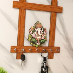 MustHome Green & Brown Ganesha Wooden Key Holder image 5