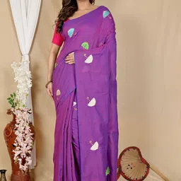 PuJoy Embroidered Pure Cotton Handloom Taant Saree image 1