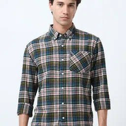 Espanshe Men Tartan Checked Button-Down Collar Pure Cotton Casual Shirt-picture-35
