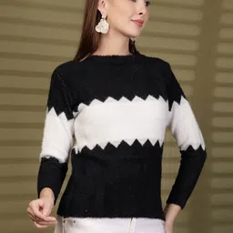 Moda Rapido Women Colourblocked Woollen Pullover with Fuzzy Detail image 5