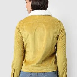 Campus Sutra Women Spread Collar Self Design Lightweight Sherpa Cotton Jacket image 2