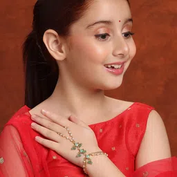 Ruby Raang Girls Brass Kundan Handcrafted Gold-Plated Multistrand Bracelet image 2