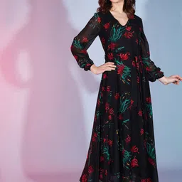 CORSICA Floral Print Georgette Maxi Dress image 5