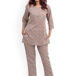 30 Looks Women Pastel Brown Cotton Printed night Suit Set-picture-39