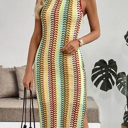 StyleCast x Revolte Women Colourblocked Boat Neck Bodycon Midi Dress image 4