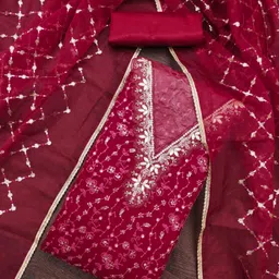 Blisst Floral Embroidered Sequinned Organza Unstitched Dress Material-image-0