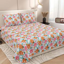 Myntra Elegant Homes Blue & Pink Floral 220 TC King Bedsheet with 2 Pillow Covers-picture-43